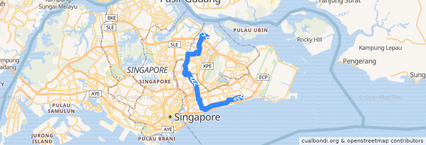 Mapa del recorrido Svc 43 (Upper East Coast Terminal => Punggol Temporary Interchange) de la línea  en Singapura.