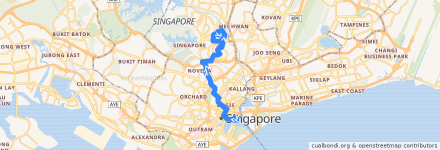 Mapa del recorrido Svc 56 (Marina Centre Terminal => Bishan Interchange) de la línea  en Central.