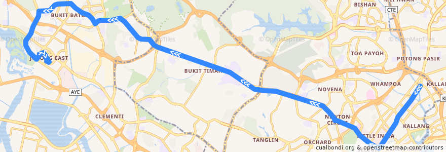 Mapa del recorrido Svc 66B (Blk 44 => Jurong East Temporary Interchange) de la línea  en Singapur.