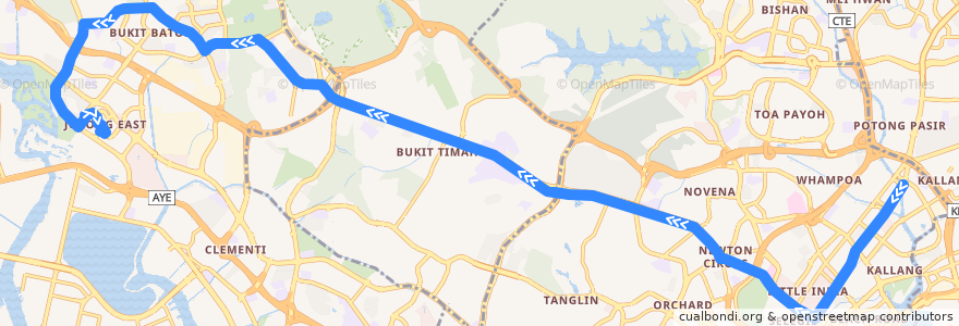 Mapa del recorrido Svc 66B (Blk 44 => Jurong East Temporary Interchange) de la línea  en Singapore.