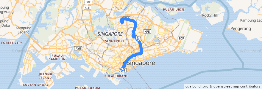 Mapa del recorrido Svc 70 (Shenton Way Terminal => Yio Chu Kang Interchange) de la línea  en 싱가포르.