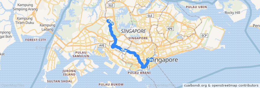 Mapa del recorrido Svc 75 (Marina Centre Terminal => Bukit Panjang Temporary Bus Park) de la línea  en Singapore.