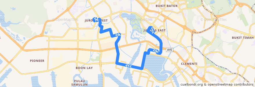 Mapa del recorrido Svc 79A (Jurong East Temporary Interchange => Boon Lay Interchange) de la línea  en Southwest.