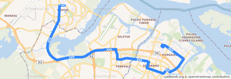 Mapa del recorrido Svc 85 (Yishun Temporary Interchange => Punggol Temporary Interchange) de la línea  en Singapore.