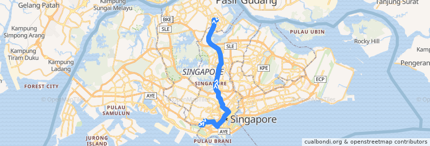 Mapa del recorrido Svc 851 (Bukit Merah Interchange => Yishun Temporary Interchange) de la línea  en 中区.