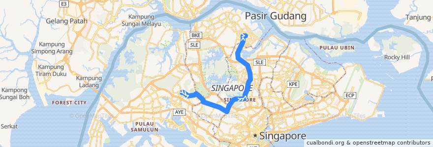 Mapa del recorrido Svc 852 (Bukit Batok Interchange => Yishun Temporary Interchange) de la línea  en Singapore.