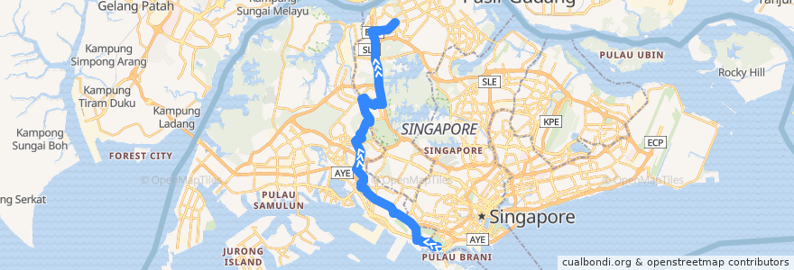 Mapa del recorrido Svc 963 (HarbourFront Interchange => Woodlands Temporary Interchange) de la línea  en Singapore.