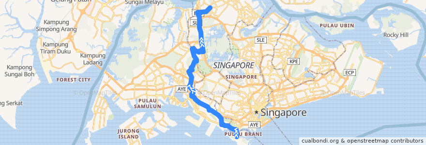 Mapa del recorrido Svc 963R (Resorts World Sentosa => Woodlands Temporary Interchange) de la línea  en Singapore.