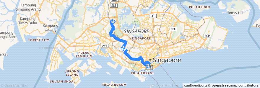 Mapa del recorrido Svc 970 (Shenton Way Terminal => Bukit Panjang ITH) de la línea  en Singapura.