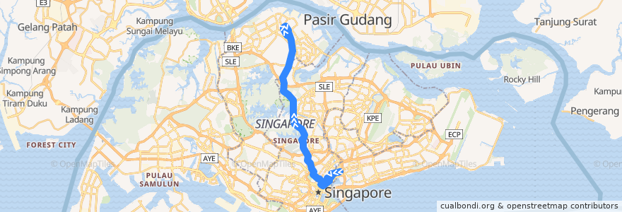 Mapa del recorrido Svc 980 (Lorong 1 Geylang Terminal => Sembawang Interchange) de la línea  en 新加坡.