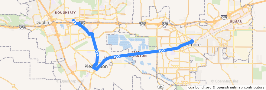 Mapa del recorrido Wheels 10R: East Dublin/Pleasanton BART => Livermore Transit Center de la línea  en Alameda County.