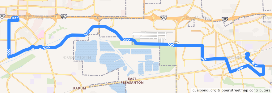 Mapa del recorrido Wheels 14: East Dublin/Pleasanton BART => Livermore Transit Center de la línea  en 阿拉梅达县/阿拉米達縣/阿拉米達郡.