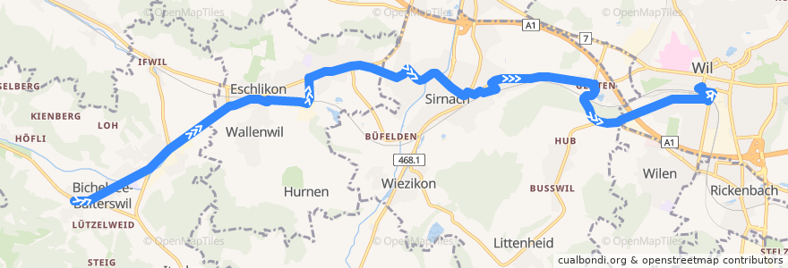 Mapa del recorrido Bus 735: Bichelsee, Dorf => Wil, Bahnhof de la línea  en Bezirk Münchwilen.