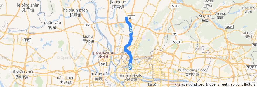 Mapa del recorrido 58A路[解放北路(应元路口)总站-唐阁村总站] de la línea  en Distretto di Baiyun.