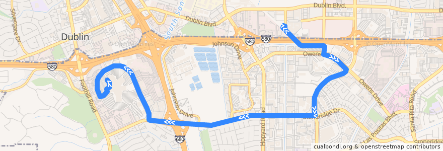 Mapa del recorrido Wheels 3: East Dublin/Pleasanton BART => Stoneridge Mall de la línea  en Pleasanton.