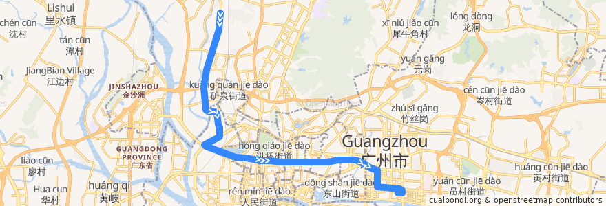 Mapa del recorrido 62路[石槎路(白云世界鞋都)总站-兴民路(天汇广场)总站] de la línea  en 광저우시.