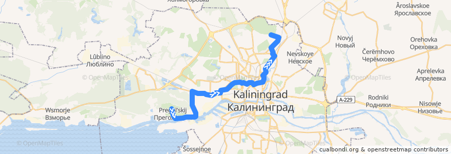Mapa del recorrido Автобус 14: Посёлок Прегольский — Северная гора de la línea  en Kaliningrad.