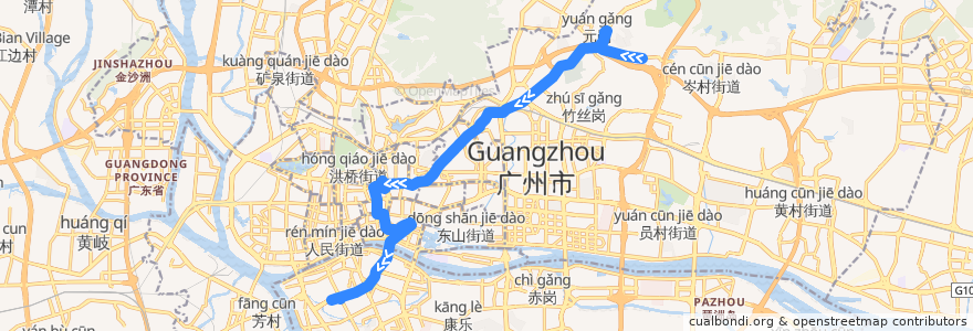 Mapa del recorrido 65路(乐意居花园总站-宝岗大道总站) de la línea  en Cantão.