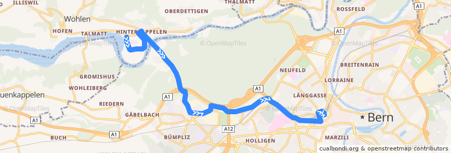 Mapa del recorrido Bus 101: Kappelenring West -> Bern Hauptbahnhof de la línea  en Bern.