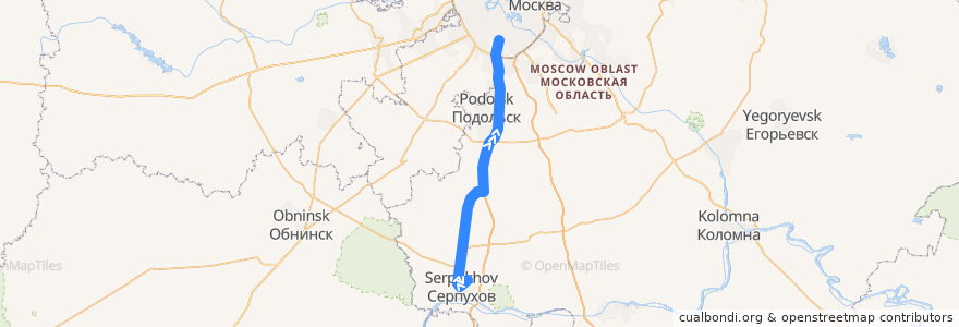 Mapa del recorrido Автобус №458 Станция Серпухов - Метро "Южная" de la línea  en Московская область.