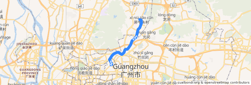 Mapa del recorrido 72路(动物园总站-天健广场总站) de la línea  en Canton.