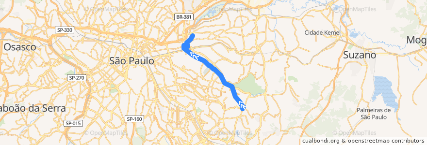 Mapa del recorrido 342M: São Mateus ⇒ Terminal Penha de la línea  en San Paolo.