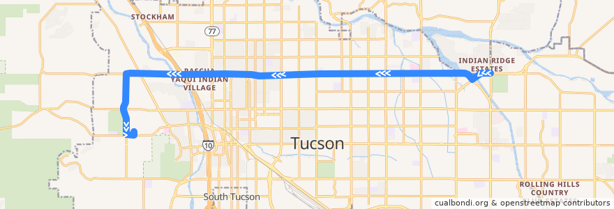 Mapa del recorrido Sun Tran Route 9 Grant (westbound) de la línea  en Tucson.