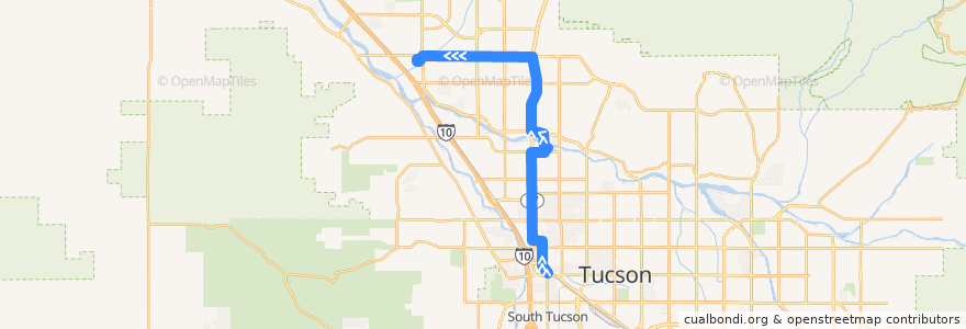 Mapa del recorrido Sun Tran Route 16 Oracle/Ina (northbound) de la línea  en Pima County.