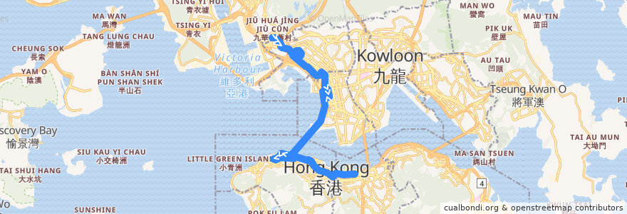 Mapa del recorrido 過海隧巴905P線 Cross-harbour Bus 905 (荔枝角 Lai Chi Kok → 灣仔（港灣道） Wan Chai (Harbour Road)) de la línea  en 香港 Hong Kong.