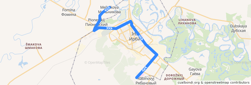 Mapa del recorrido Автобус №144: Мельникова — ЦГБ de la línea  en イルビート管区.