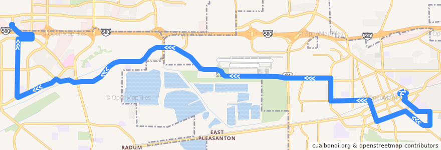 Mapa del recorrido Wheels 14: Livermore Transit Center => East Dublin/Pleasanton BART de la línea  en アラメダ郡.