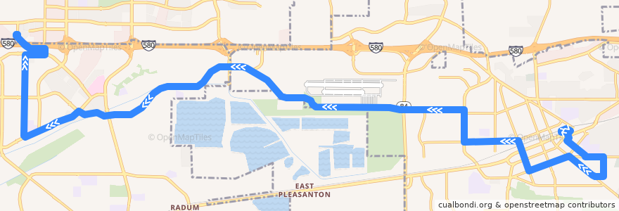 Mapa del recorrido Wheels 14: Livermore Transit Center => East Dublin/Pleasanton BART de la línea  en Alameda County.