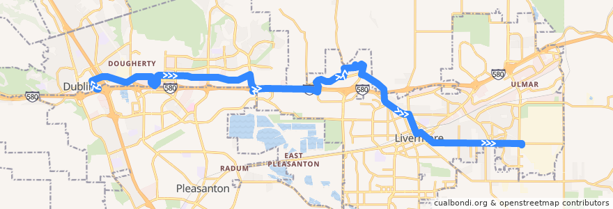 Mapa del recorrido Wheels 30R: West Dublin/Pleasanton BART => East & Vasco LLNL de la línea  en Alameda İlçesi.