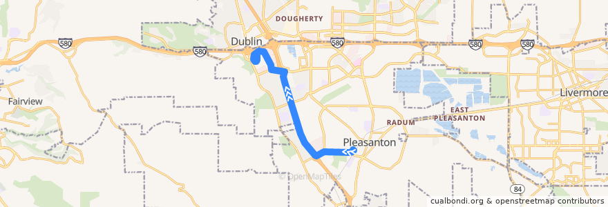Mapa del recorrido Wheels 53: Pleasanton ACE Station => Stoneridge Mall de la línea  en Pleasanton.
