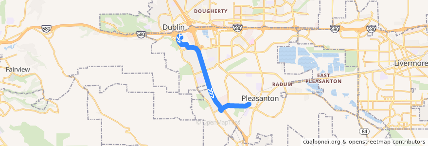 Mapa del recorrido Wheels 53: Stoneridge Mall => Pleasanton ACE Station de la línea  en Pleasanton.