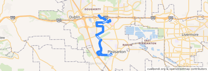 Mapa del recorrido Wheels 54: Pleasanton ACE Station => Hacienda Drive => East Dublin/Pleasanton BART (mornings) de la línea  en Pleasanton.