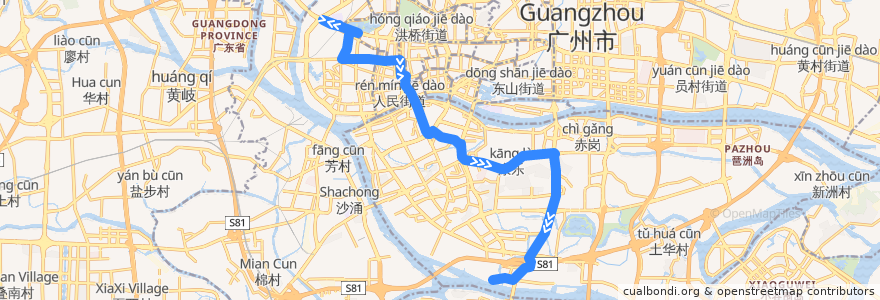 Mapa del recorrido 88路(沥滘路西总站-西场总站) de la línea  en Cantón.