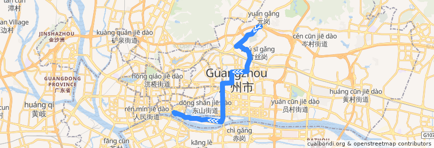 Mapa del recorrido 89路(天河客运站总站-大沙头总站) de la línea  en Cantón.