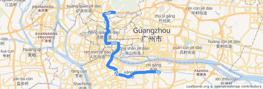 Mapa del recorrido 93路(赤岗总站-景泰坑总站) de la línea  en 광저우시.