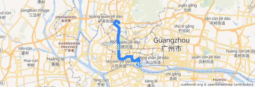 Mapa del recorrido 101路(海印桥总站-机场路总站) de la línea  en Canton.