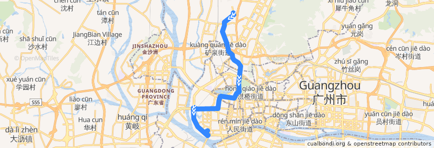 Mapa del recorrido 105路(棠安路总站-黄沙总站) de la línea  en Guangzhou.