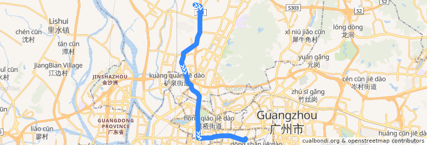 Mapa del recorrido 108路(南悦花苑总站-东山总站) de la línea  en Guangzhou.