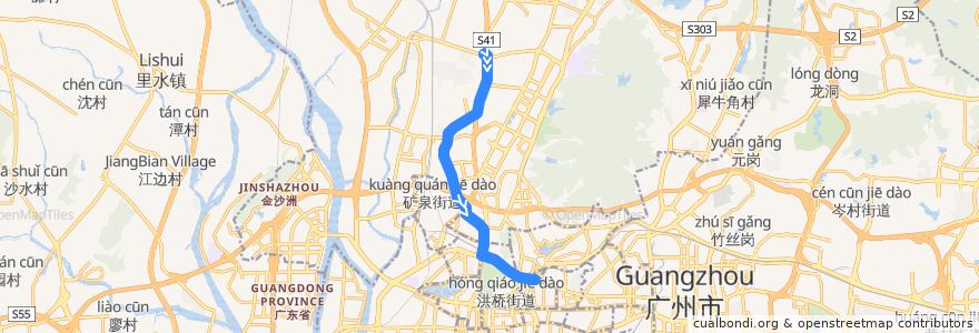 Mapa del recorrido 111路环线下半环(小北-黄石路总站) de la línea  en Canton.