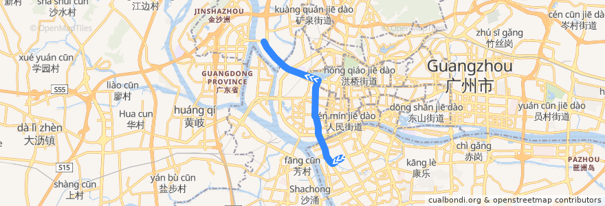 Mapa del recorrido 114路[南田路总站-罗冲围(松南路)总站] de la línea  en Canton.