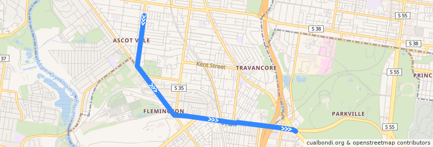 Mapa del recorrido Tram 57a: St Leonards & Union Roads => Boundary & Racecourse Roads de la línea  en ملبورن.