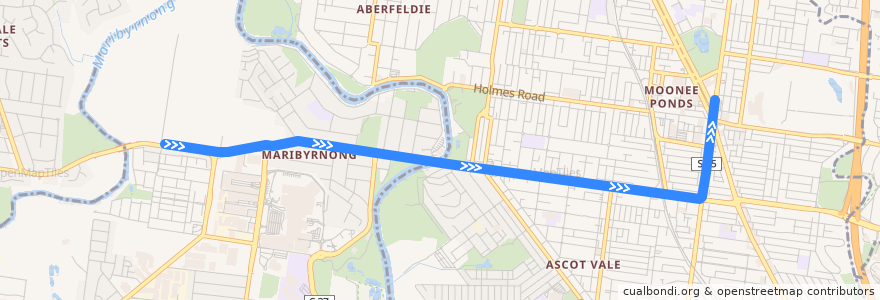 Mapa del recorrido Tram 57d: West Maribyrnong => Moonee Ponds Junction de la línea  en Melbourne.