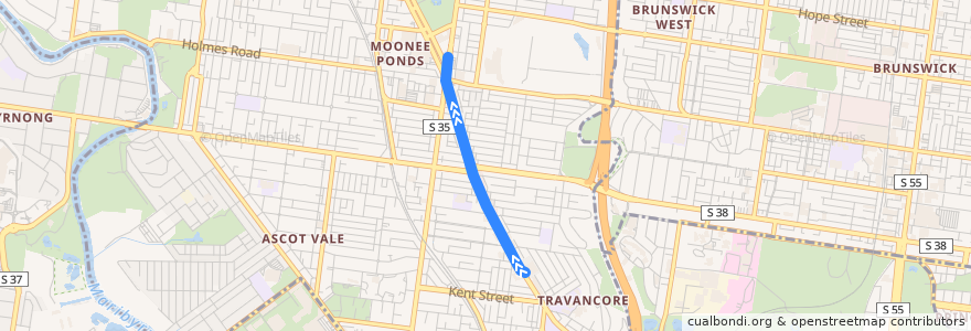 Mapa del recorrido Tram 59a: Essendon Depot => Moonee Ponds Junction de la línea  en City of Moonee Valley.