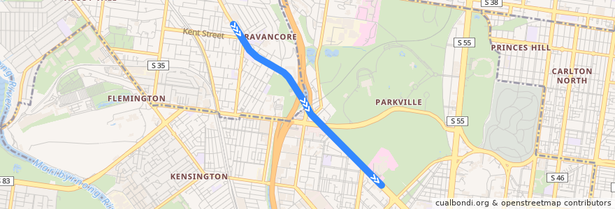 Mapa del recorrido Tram 59a: Essendon Depot => Royal Children's Hospital de la línea  en 멜버른.