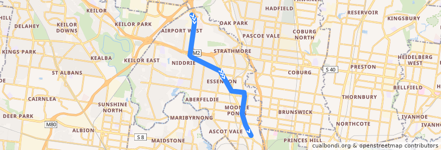 Mapa del recorrido Tram 59d: Airport West => Essendon Depot de la línea  en City of Moonee Valley.