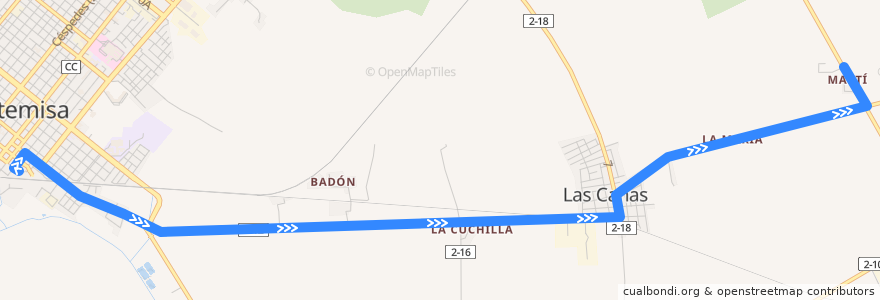 Mapa del recorrido Local 102 Artemisa terminal=> Cañas de la línea  en Artemisa.